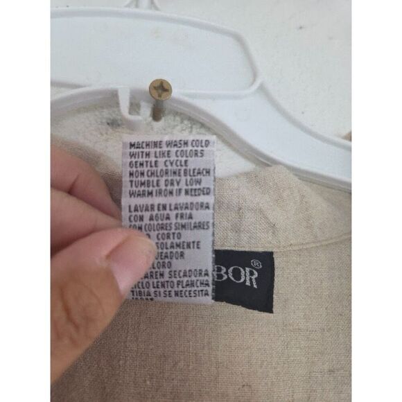 Sag Harbor Beige w/Blue Embroiderd Detail Collard Henley Linen Maxi Dress sz 16 - Picture 8 of 8